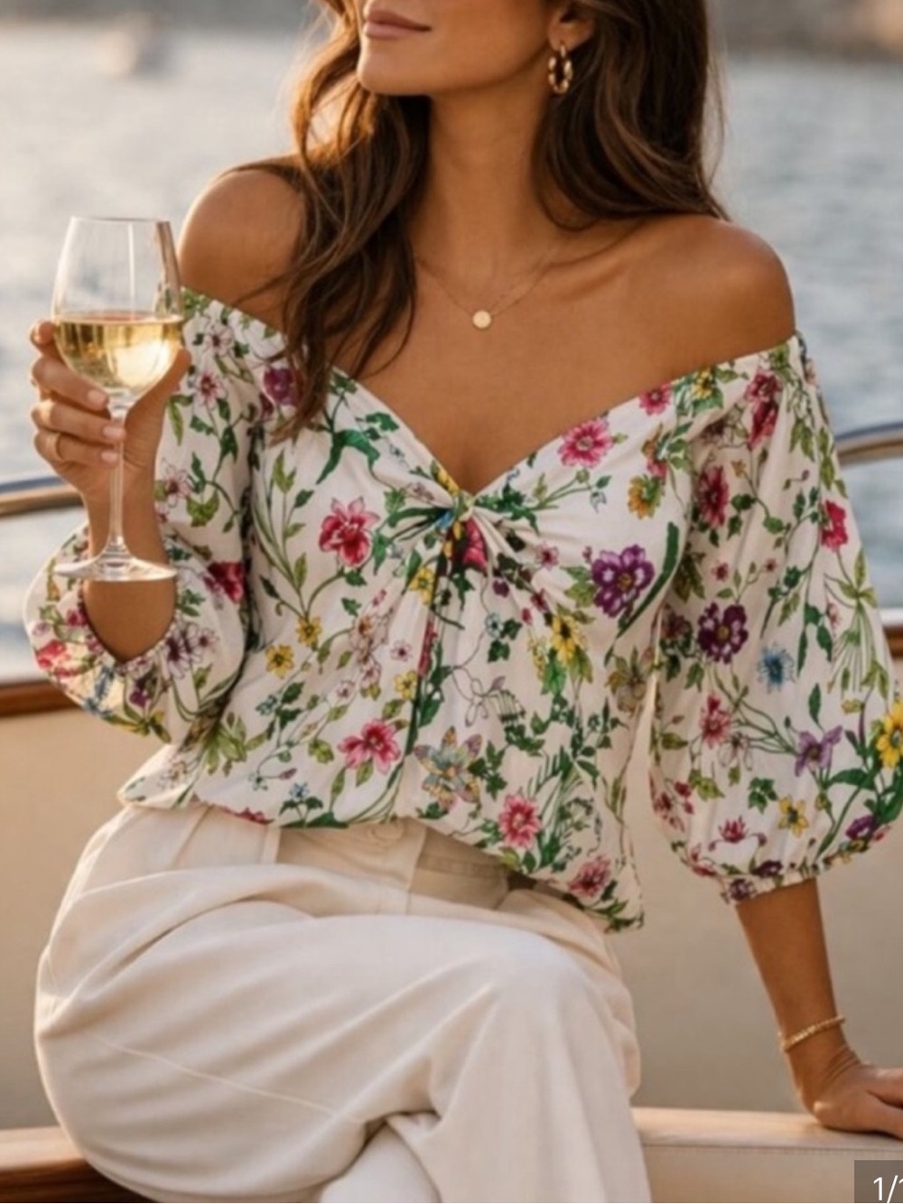 L’Agence Elena Floral Off The Shoulder 100% Silk Blouse Large $330